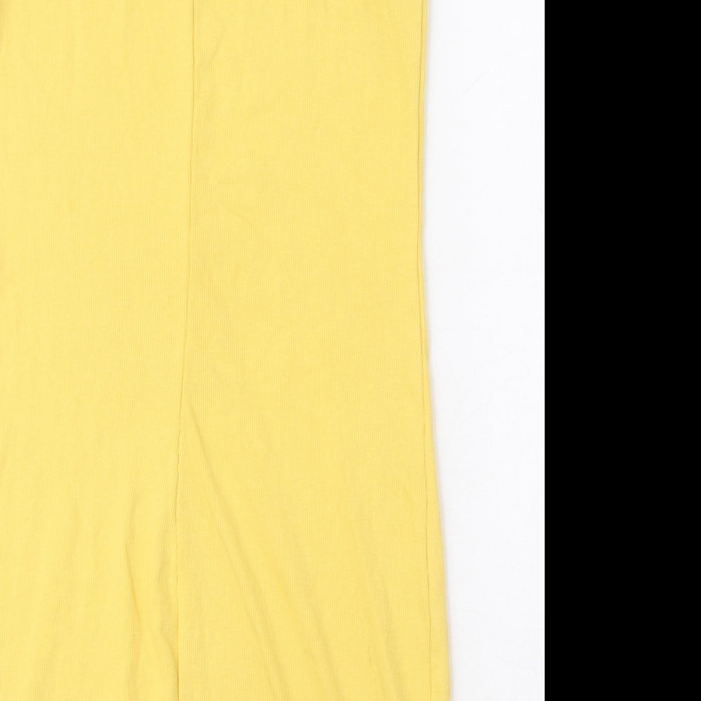 Monki Womens Yellow Cotton Mini Size S Square Neck Pullover - Ribbed