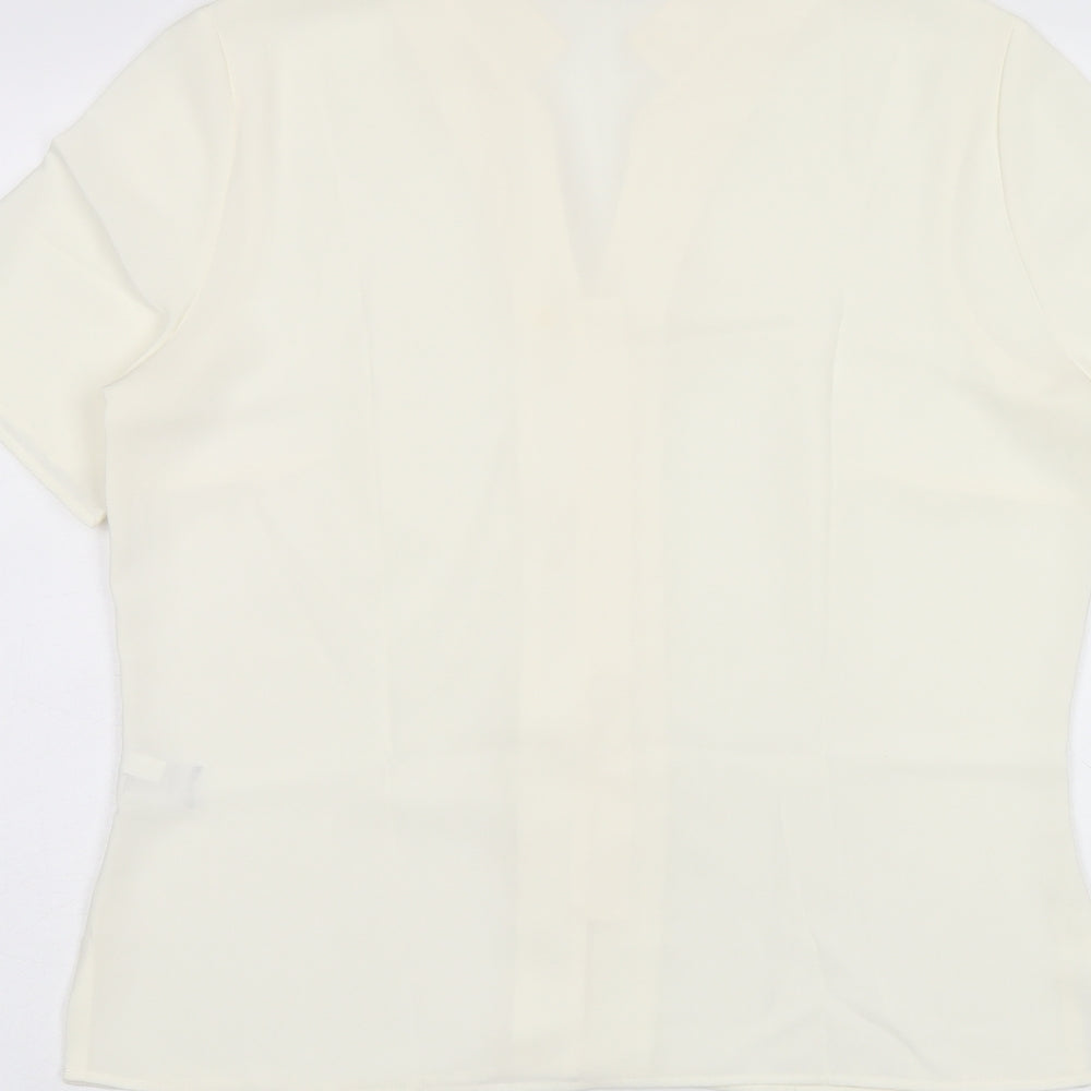 Marks & Spencer Womens Beige Polyester Basic Button-Up Size 12 V-Neck