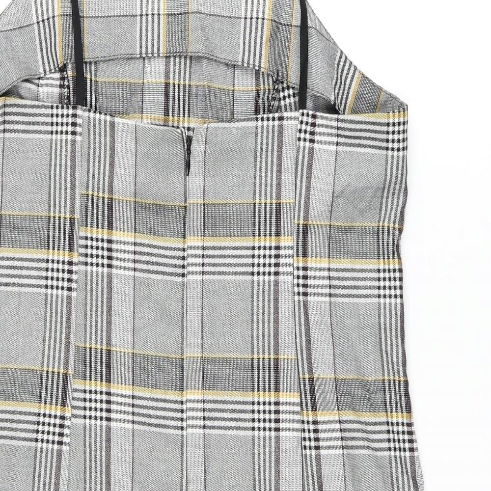Urban Outfitters Womens Grey Plaid Polyester Mini Size L Square Neck Zip
