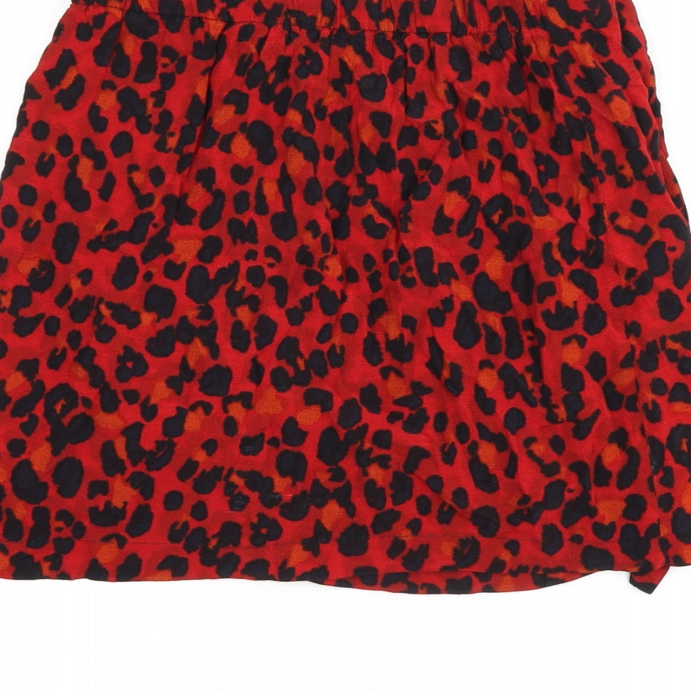 Zara Womens Red Animal Print Viscose Mini Skirt Size XS - Leopard print