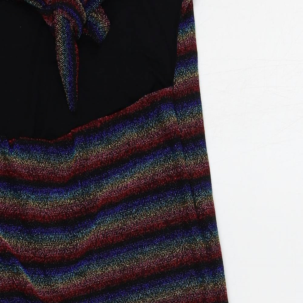 Topshop Womens Black Striped Viscose Bodycon Size 16 Off the Shoulder Pullover - Glitter Backless