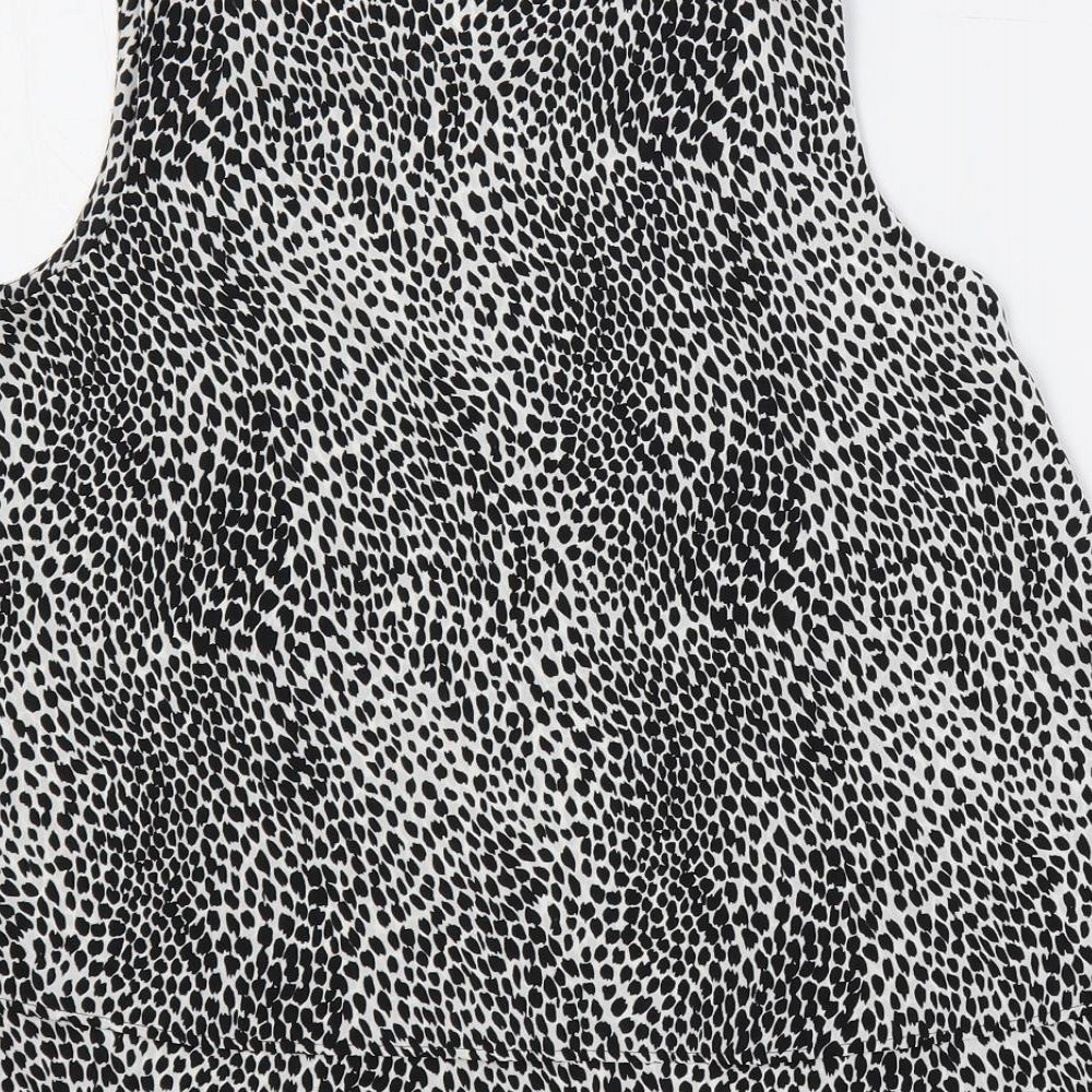 Marks & Spencer Womens Black Animal Print Polyester Basic Blouse Size 8 V-Neck