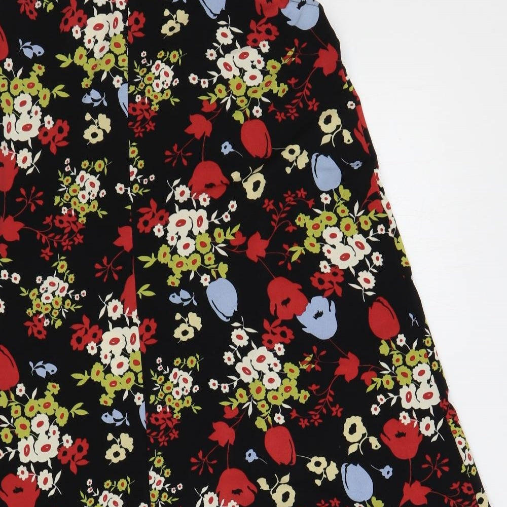 South Womens Black Floral Polyester A-Line Size 12 Round Neck Pullover