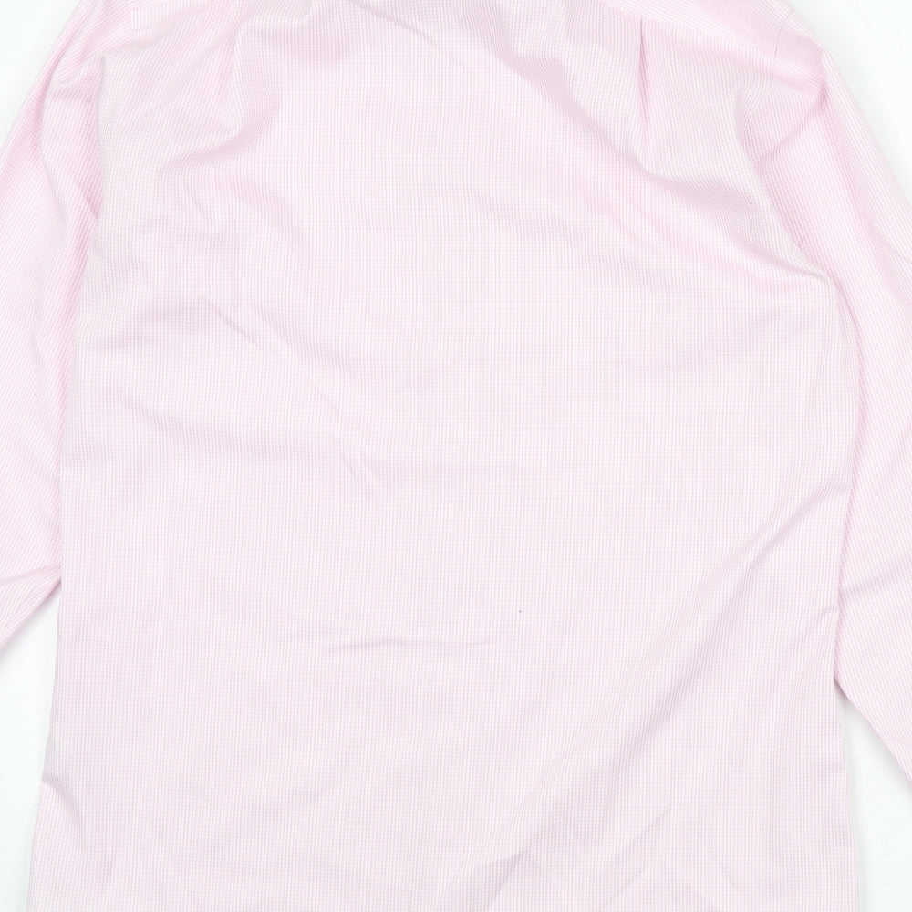 Charles Tyrwhitt Mens Pink Check Cotton Button-Up Size 15 Collared Button