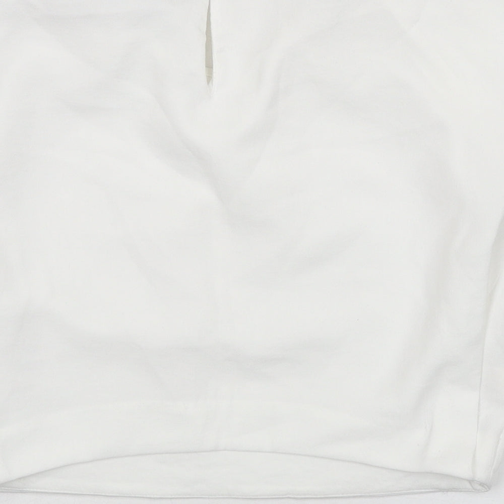 Zara Womens White Polyester Cropped Blouse Size M Round Neck