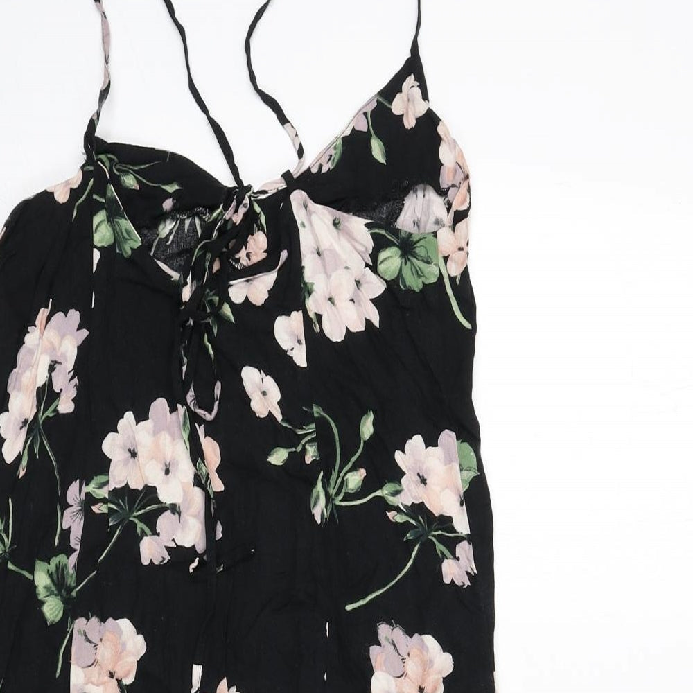 ASOS Womens Black Floral Viscose Mini Size 8 Scoop Neck Tie