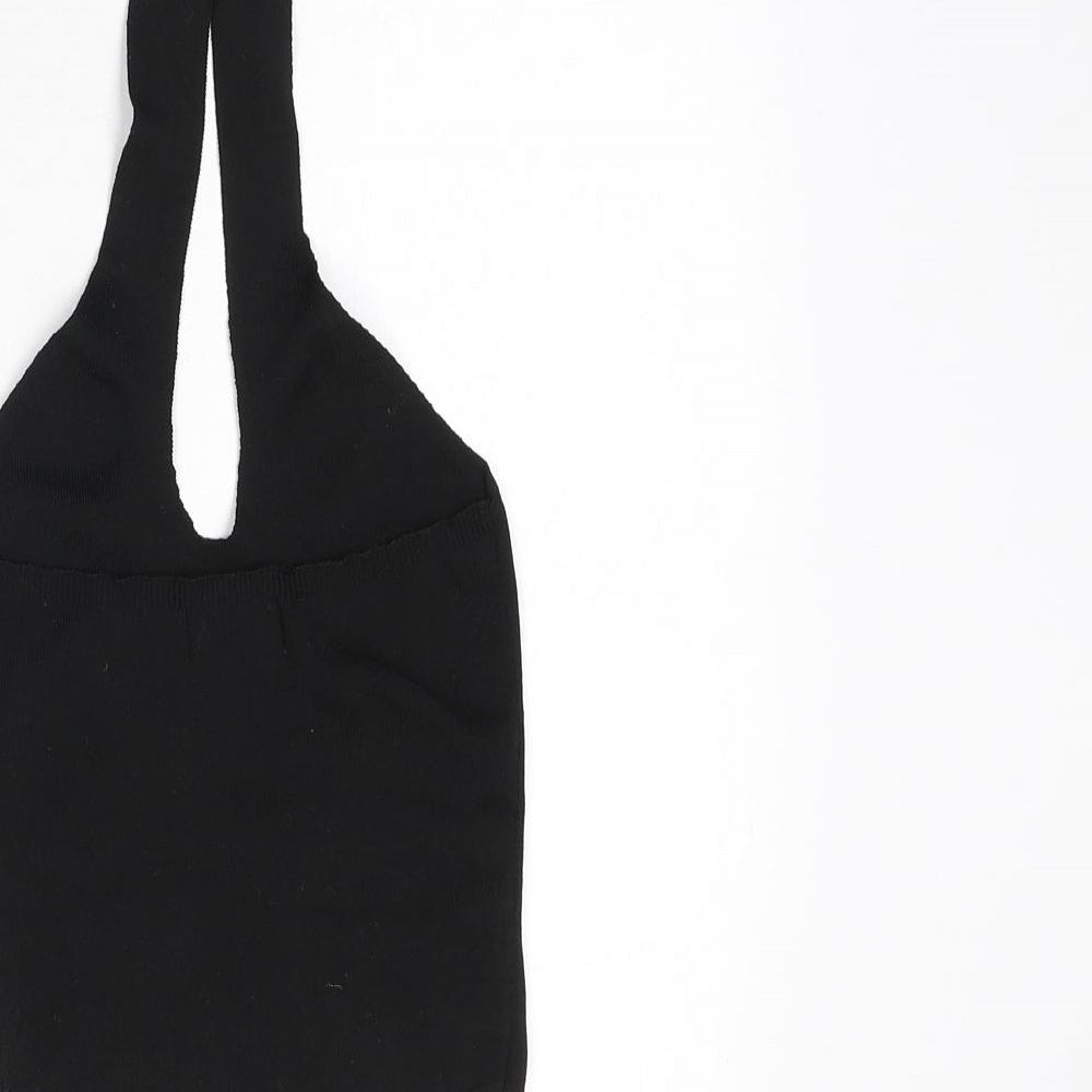 Bershka Womens Black Polyester Cropped T-Shirt Size XS Halter