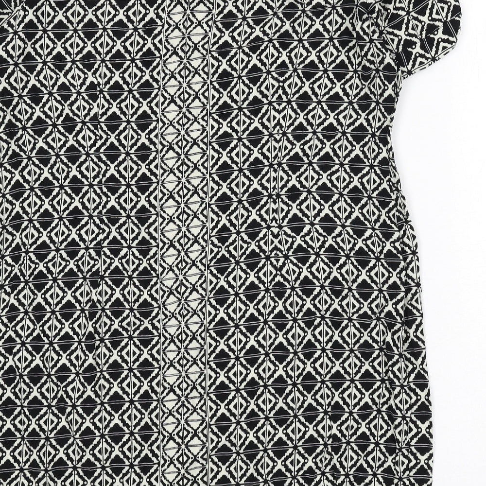 Marks & Spencer Womens Black Geometric Viscose Sheath Size 18 Round Neck Zip