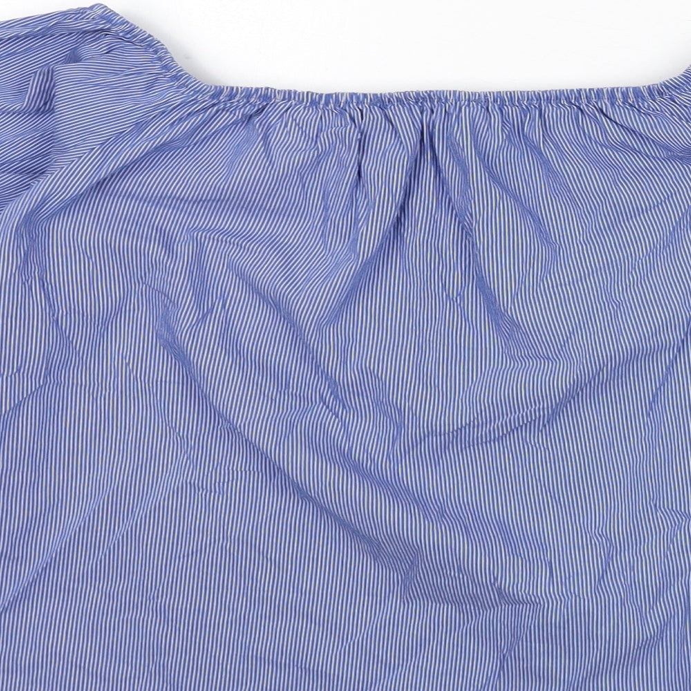 Zara Womens Blue Striped Cotton Basic Blouse Size XS Off the Shoulder - Ruffle Sleeves