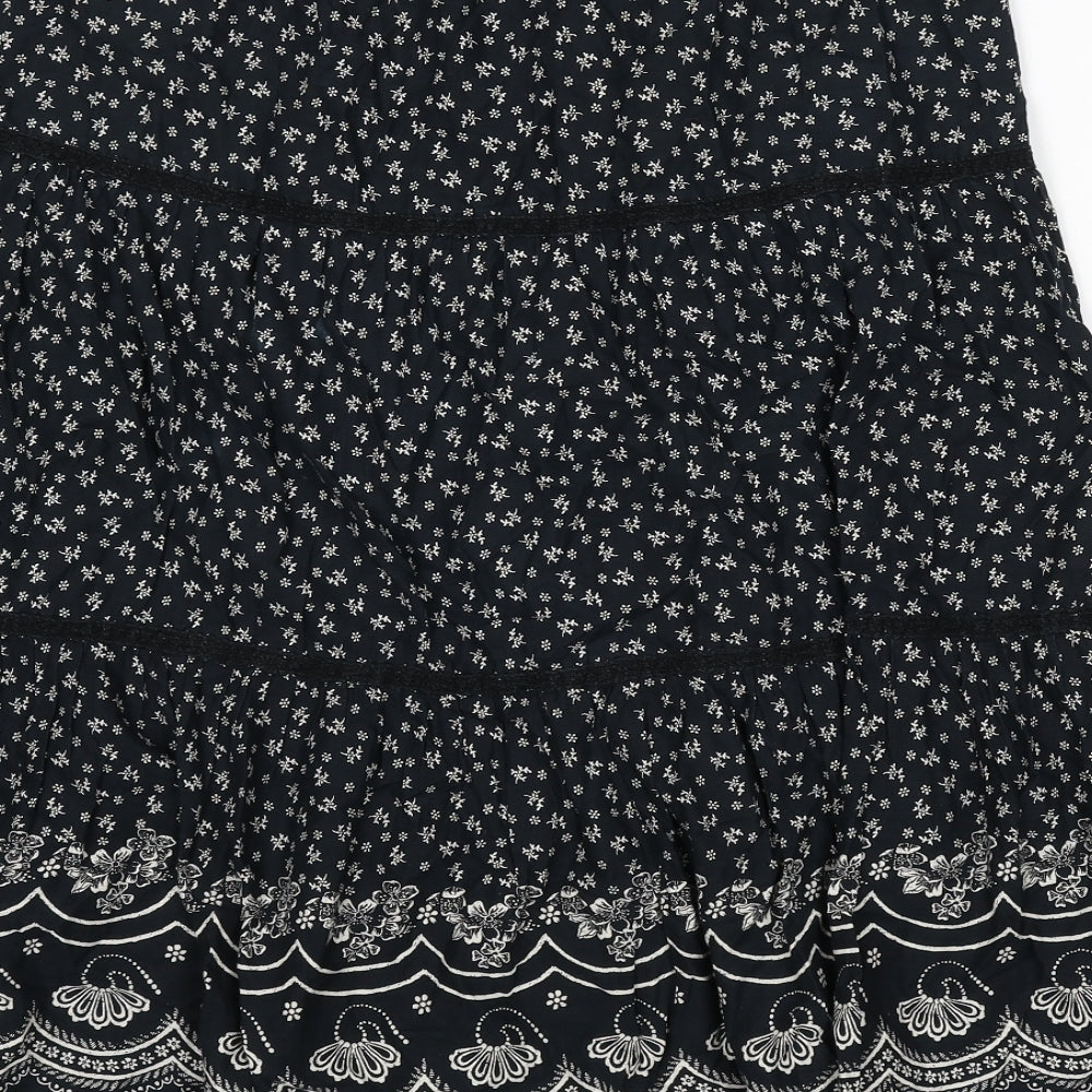 Marks & Spencer Womens Black Floral Polyester Flare Skirt Size 34 in - Lace Detail
