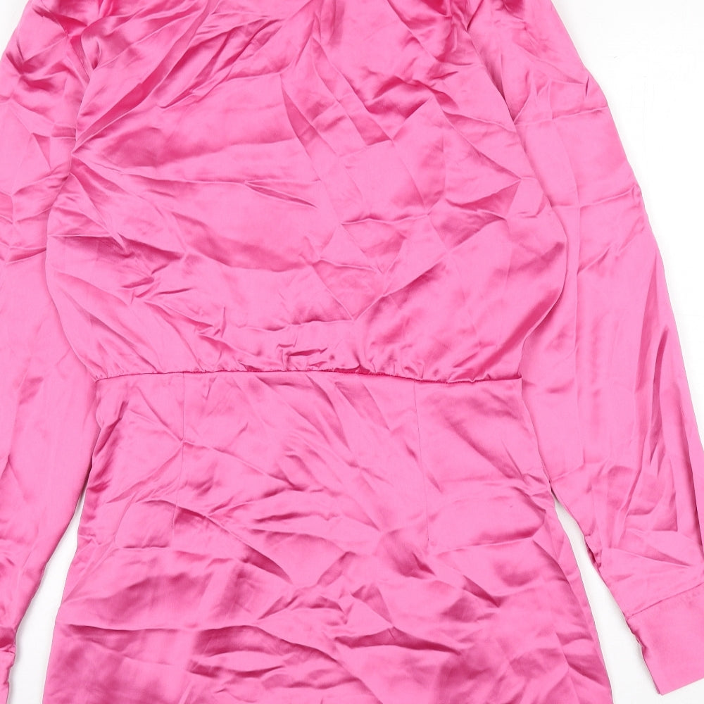 Zara Womens Pink Polyester Shirt Dress Size M Collared Zip