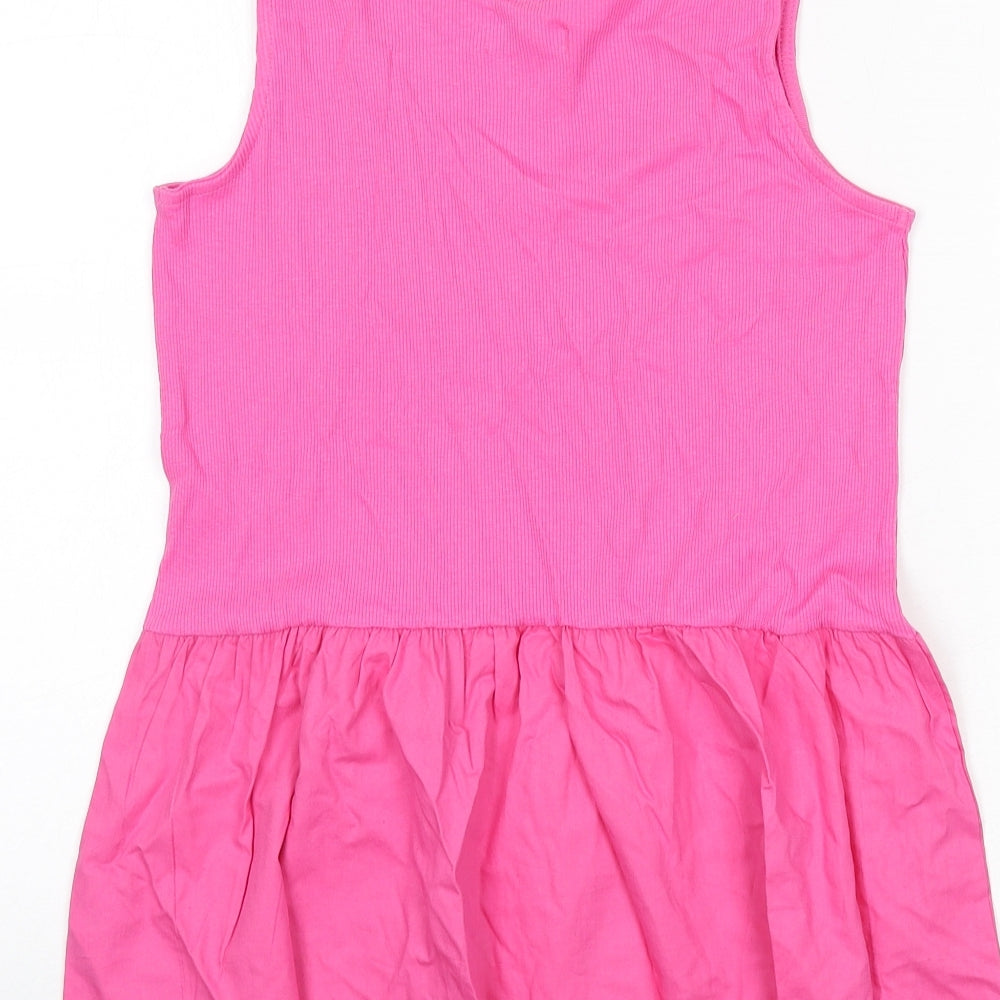 Simply Be Womens Pink Cotton Basic Tank Size 12 Scoop Neck - Ribbed, Flare Bottom