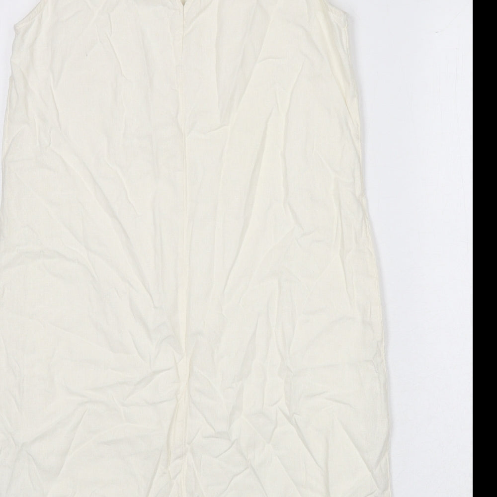 Marks & Spencer Womens Ivory Linen Sheath Size 12 Round Neck Button