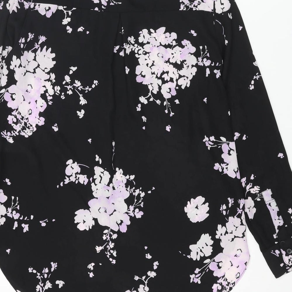 Joe Fresh Womens Black Floral Polyester Basic Blouse Size S Henley
