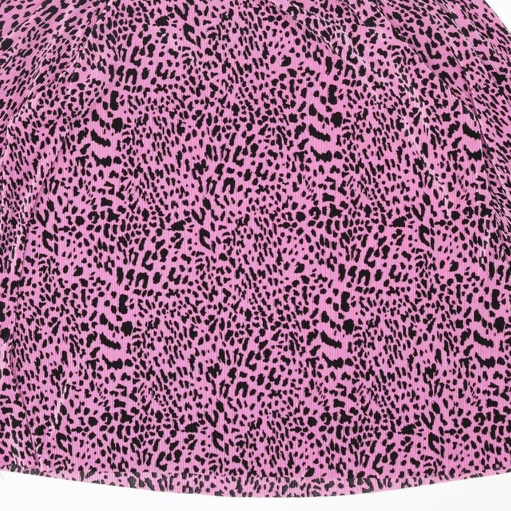 ASOS Womens Pink Animal Print Polyester Mini Size 10 Mock Neck Pullover - Leopard Print