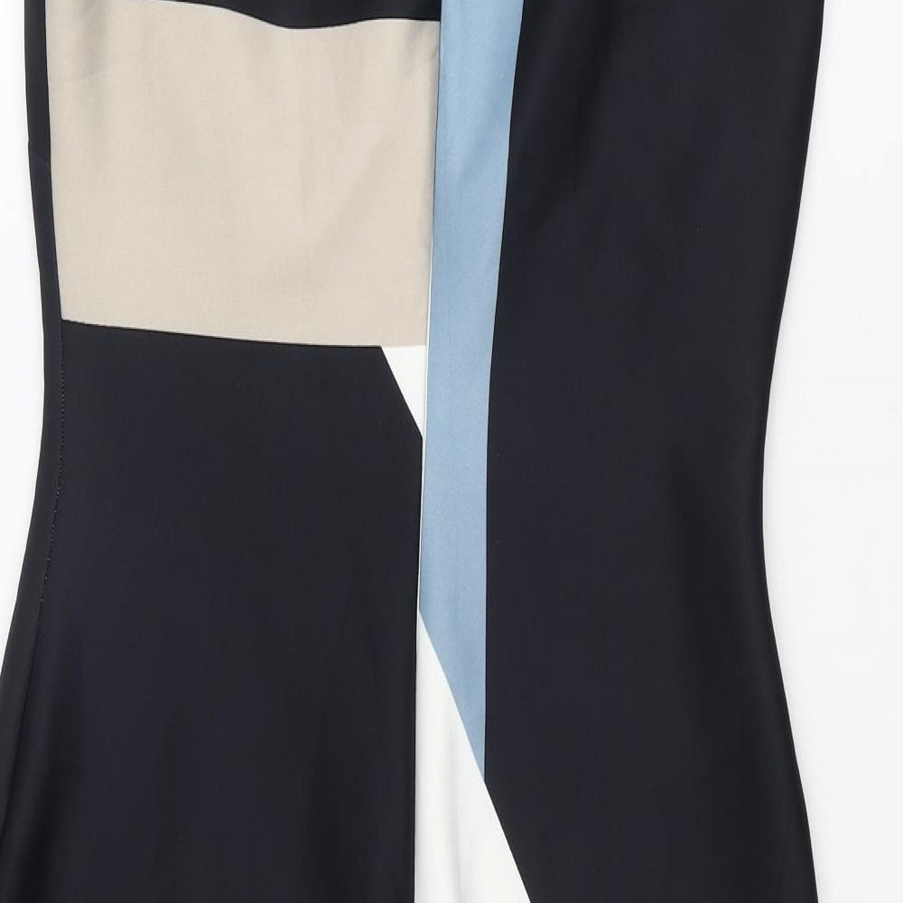 Marks & Spencer Womens Multicoloured Colourblock Polyester Pencil Dress Size 12 Round Neck Zip