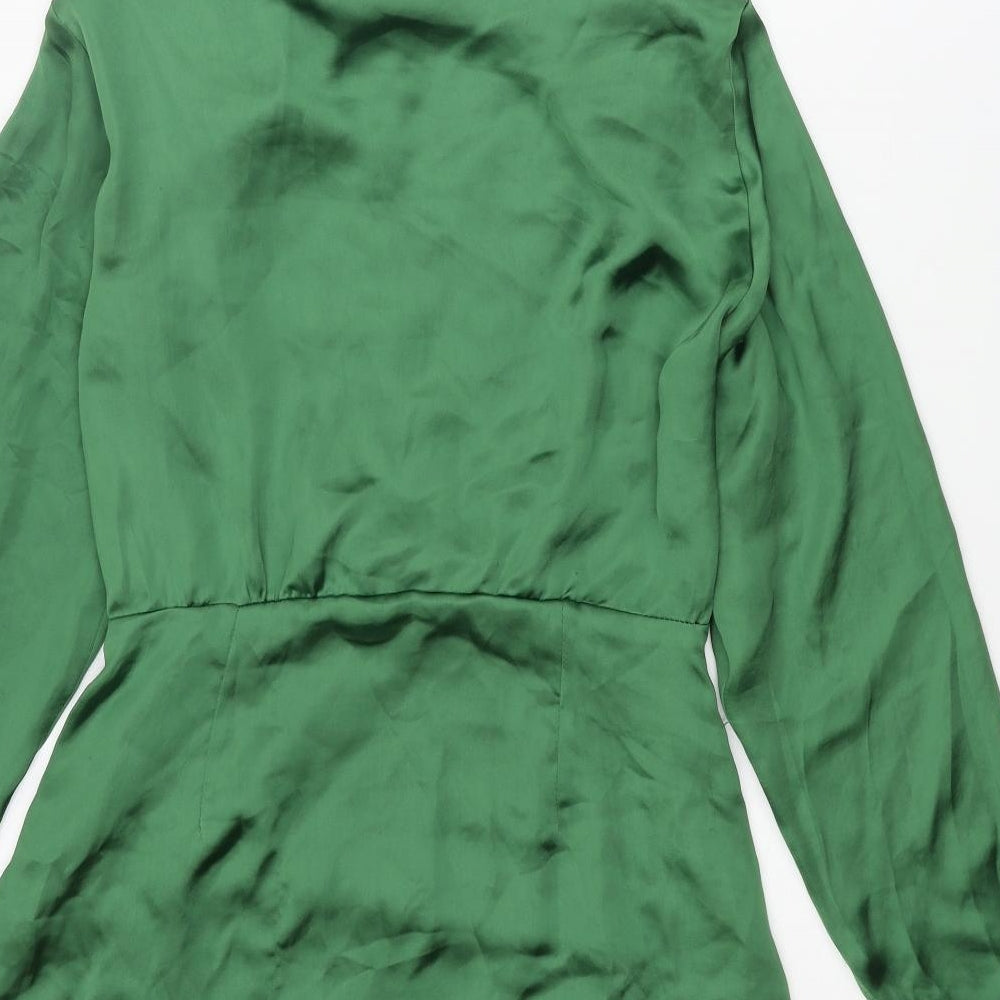 Zara Womens Green Polyester Wrap Dress Size S Collared Button