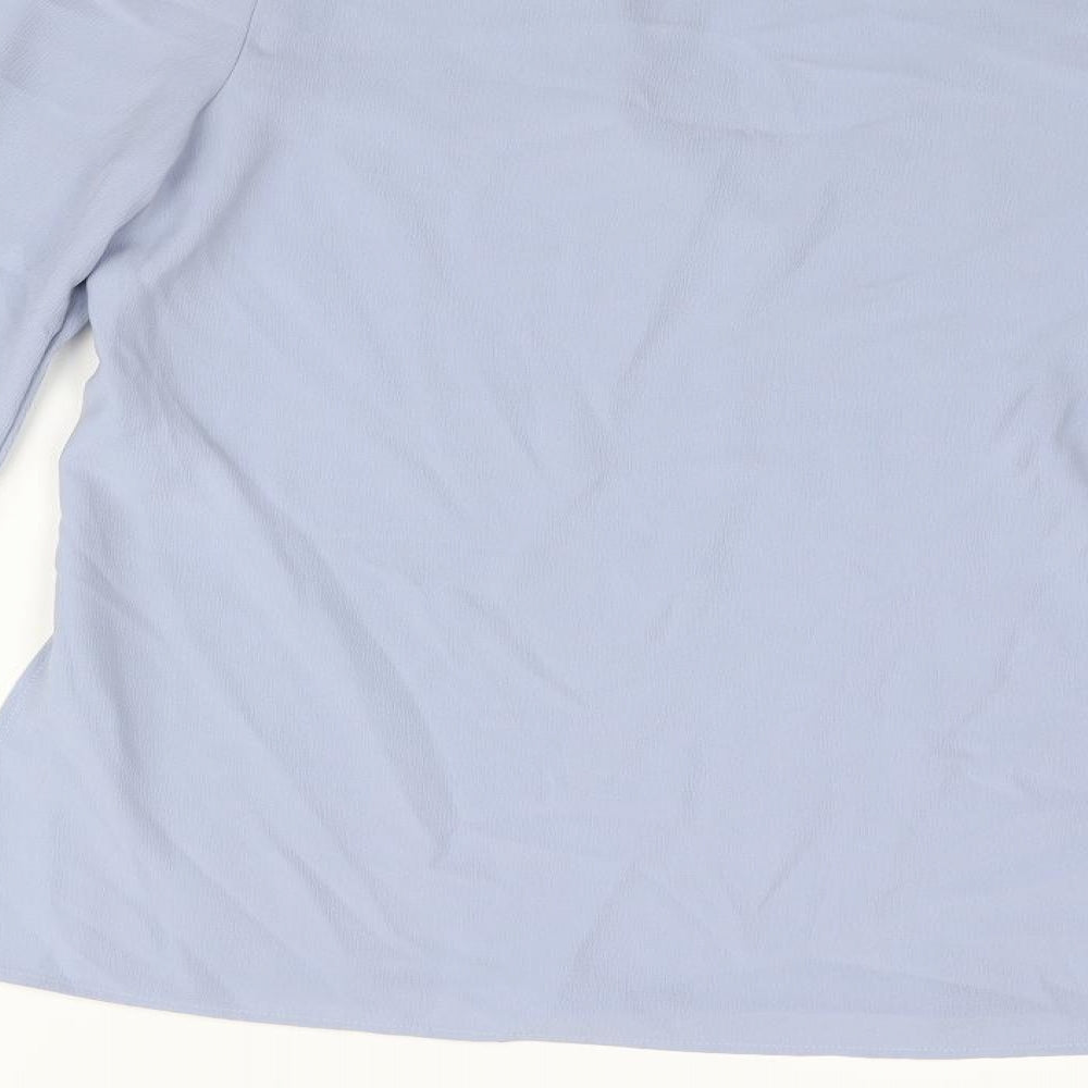 Topshop Womens Blue Polyester Basic Blouse Size 8 V-Neck - Vented Sleeve