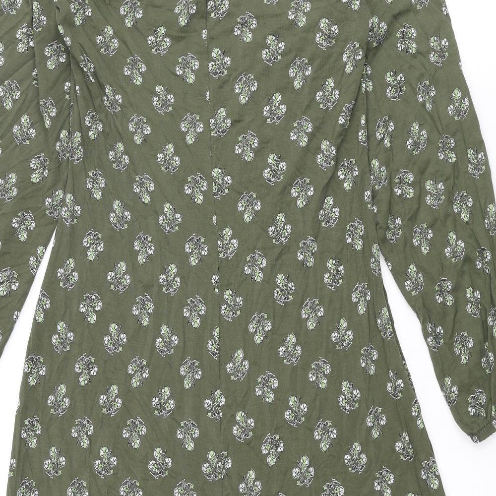 Marks & Spencer Womens Green Geometric Viscose A-Line Size 8 V-Neck Pullover