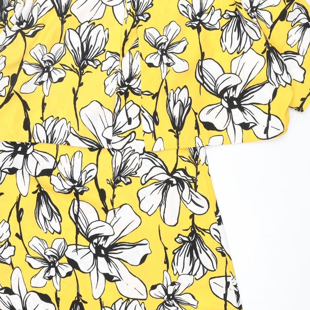 Marks & Spencer Womens Yellow Floral Polyester Shift Size 10 Round Neck Pullover