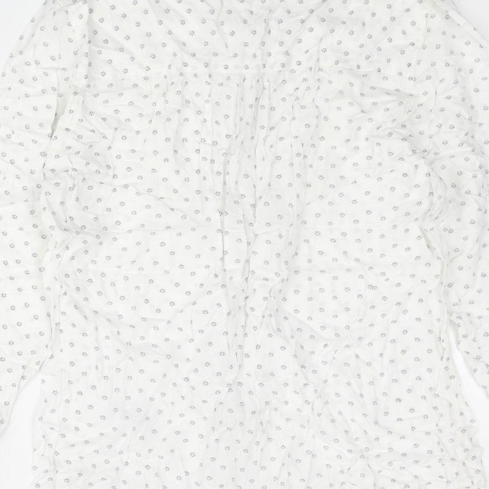 BHS Womens White Geometric Modal Basic Button-Up Size 14 Round Neck