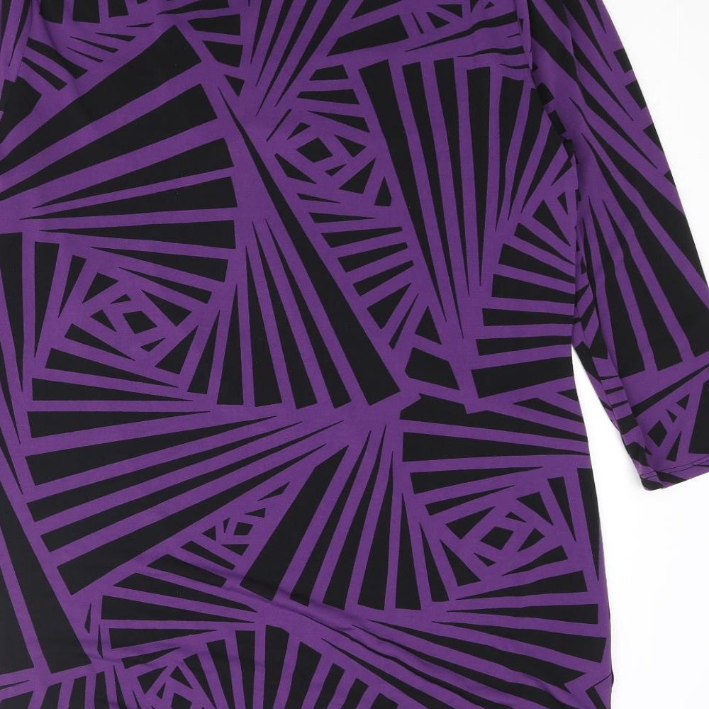 Country Casuals Womens Purple Geometric Polyester Basic Blouse Size L V-Neck - Rouched