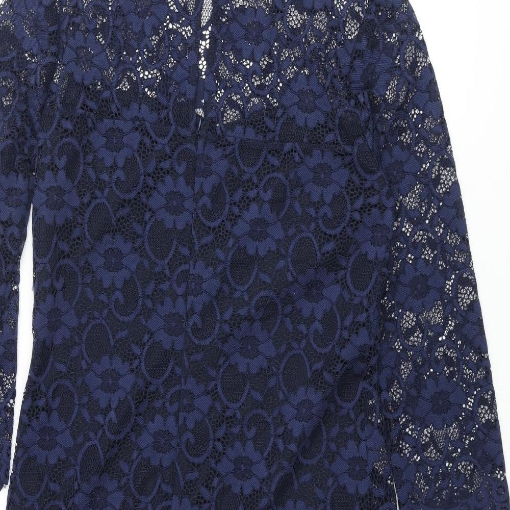 RJR.John Rocha Womens Blue Nylon Shift Size 12 Mock Neck Button