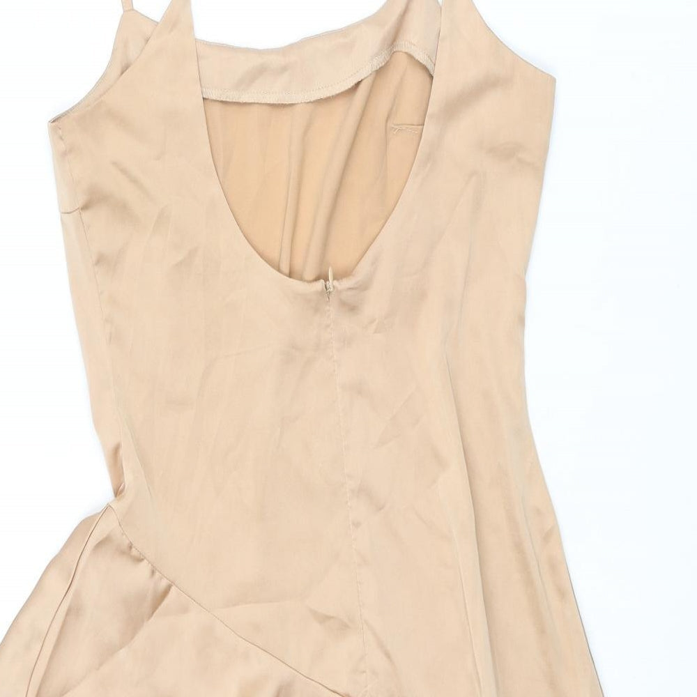 Nasty Gal Womens Beige Polyester Slip Dress Size 4 Scoop Neck Zip