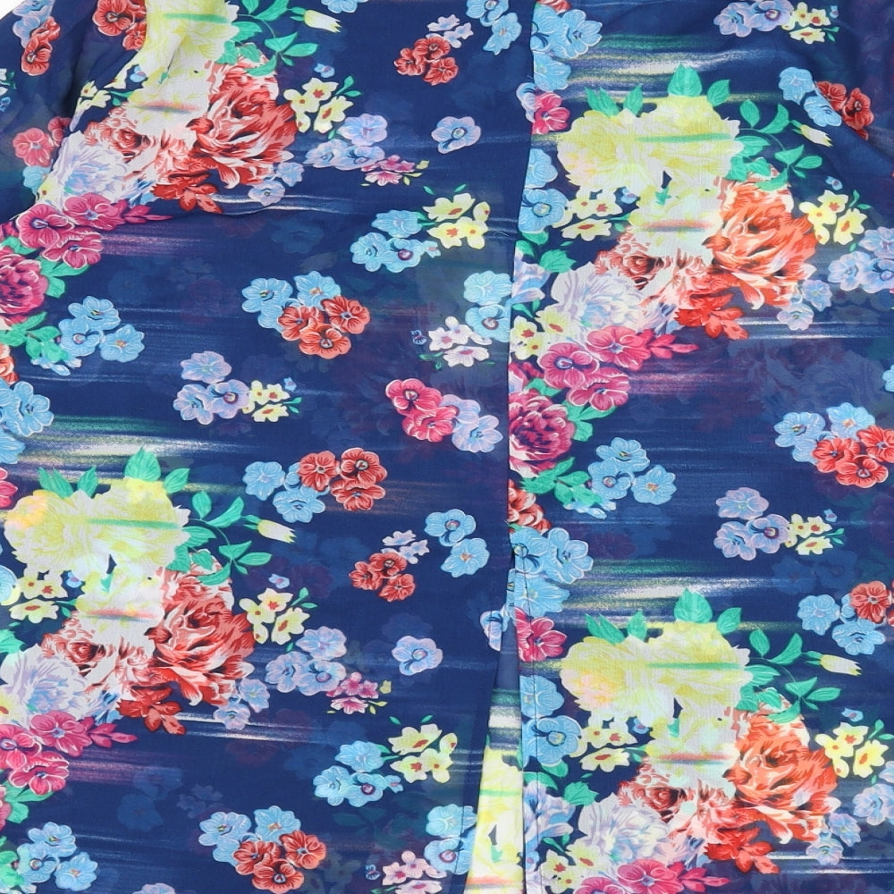 Anmol Womens Blue Floral Polyester Basic Button-Up Size 12 Collared - Back Slit