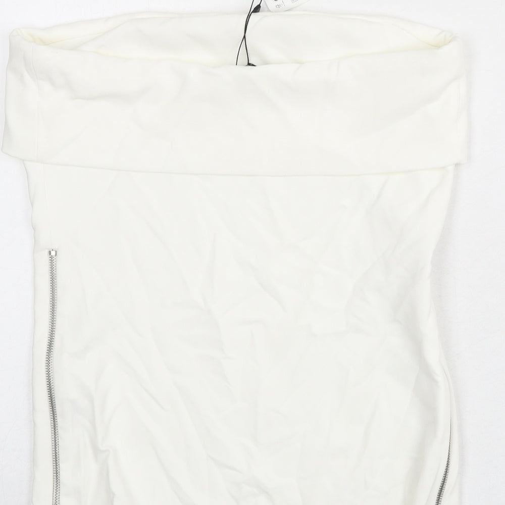 Zara Womens White Polyester Basic T-Shirt Size L Off the Shoulder