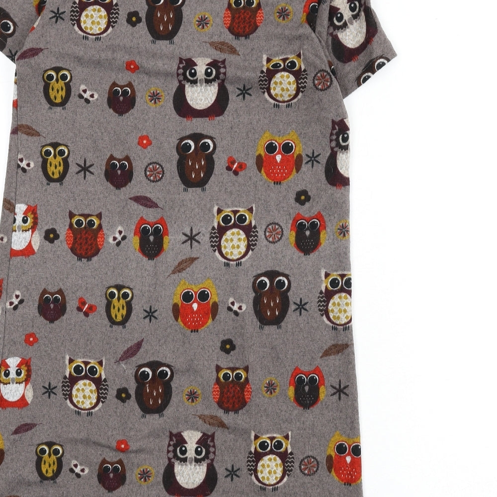 Izabel London Womens Brown Geometric Polyester A-Line Size 8 Scoop Neck Pullover - Owls