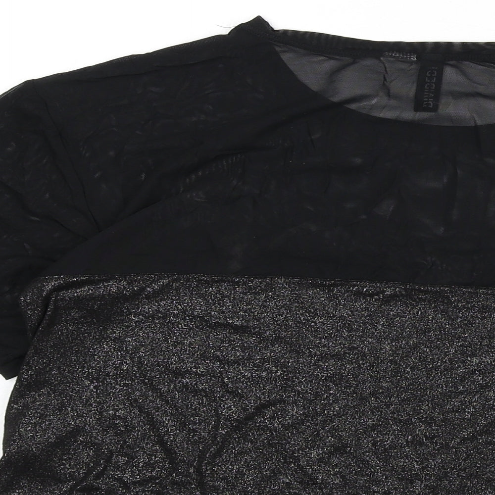 Divided by H&M Womens Black Polyamide Cropped T-Shirt Size S Round Neck - Sparkle