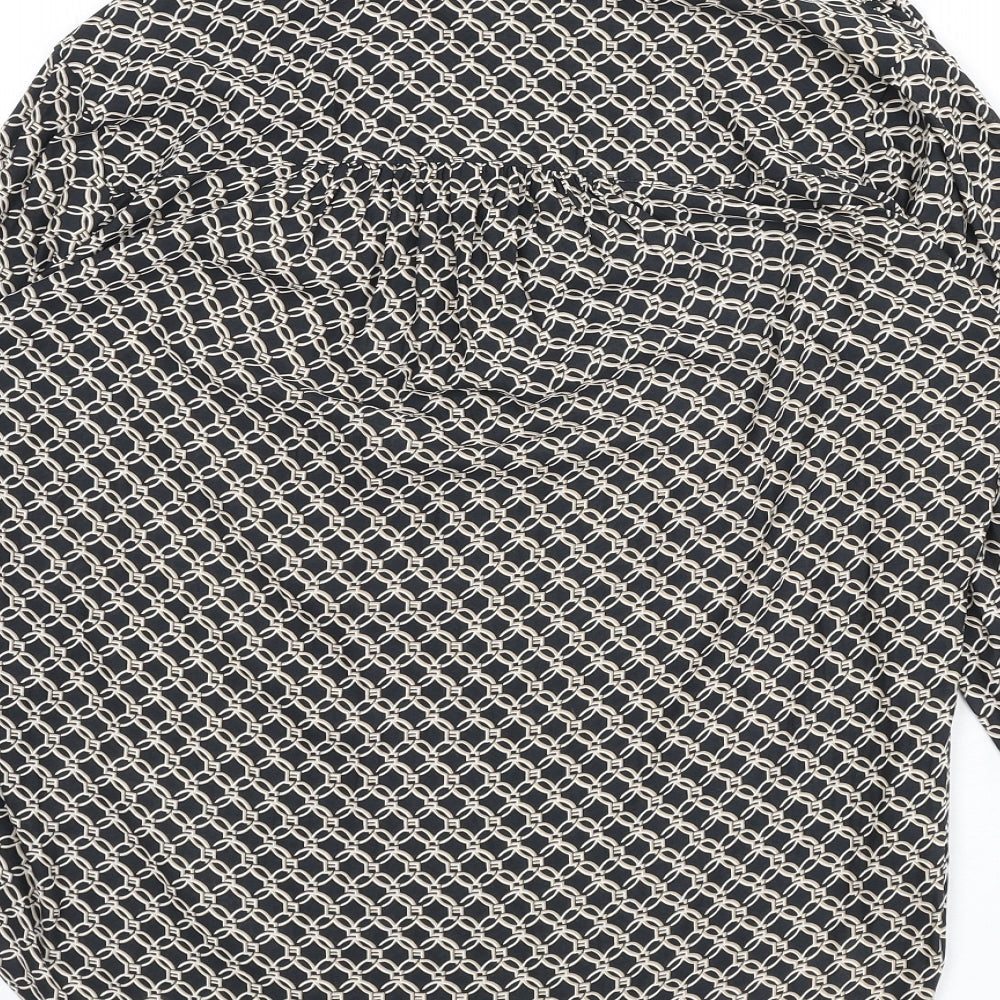 H&M Womens Grey Geometric Polyester Basic Blouse Size 12 V-Neck
