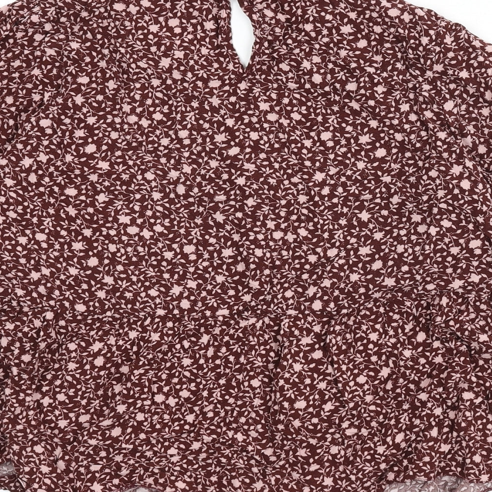 New London Womens Red Floral Viscose Cropped Blouse Size 14 Round Neck