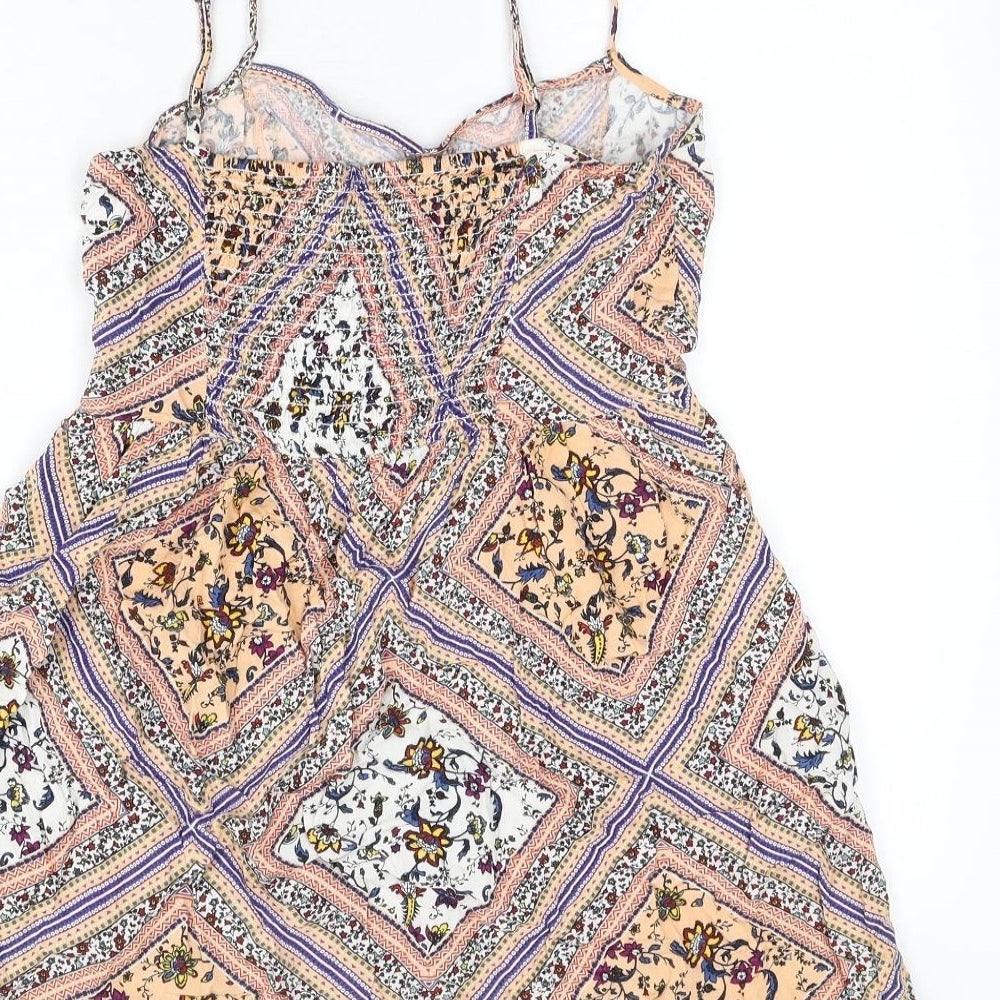 H&M Womens Multicoloured Geometric Viscose Mini Size 10 Scoop Neck Pullover