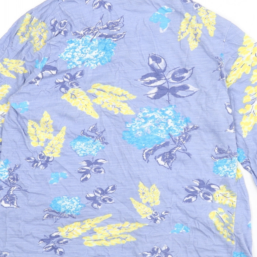 Eureco Womens Blue Floral 100% Cotton Basic Button-Up Size 14 Round Neck
