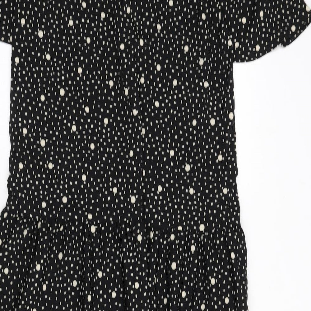 Topshop Womens Black Polka Dot Polyester A-Line Size 8 V-Neck Tie