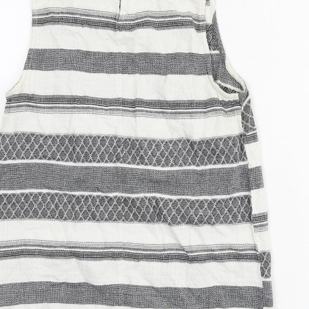 New Look Womens Grey Geometric 100% Cotton Basic Tank Size 8 Round Neck - Tassels