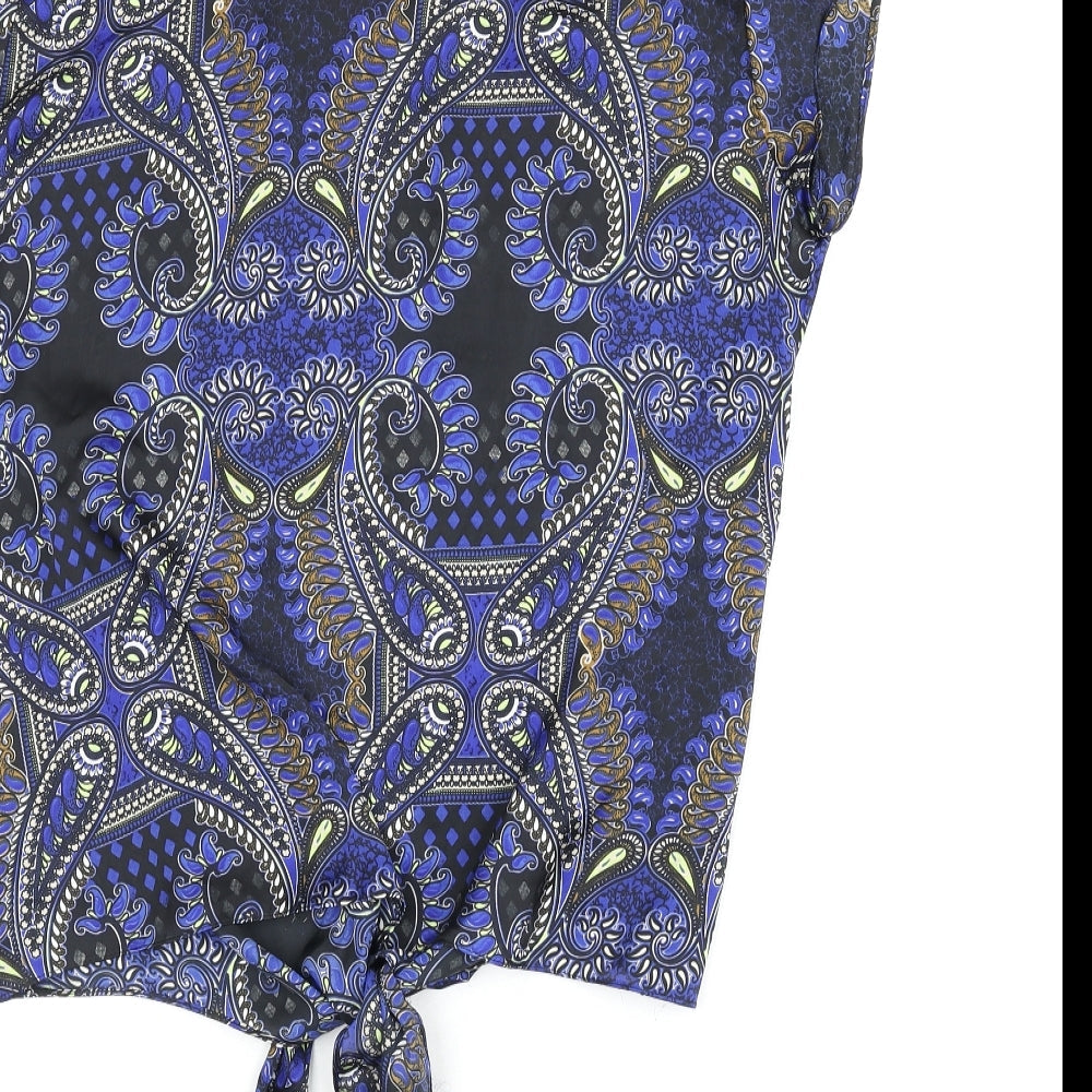 M&Co Womens Multicoloured Paisley Polyester Basic Blouse Size 16 Round Neck - Tie Front