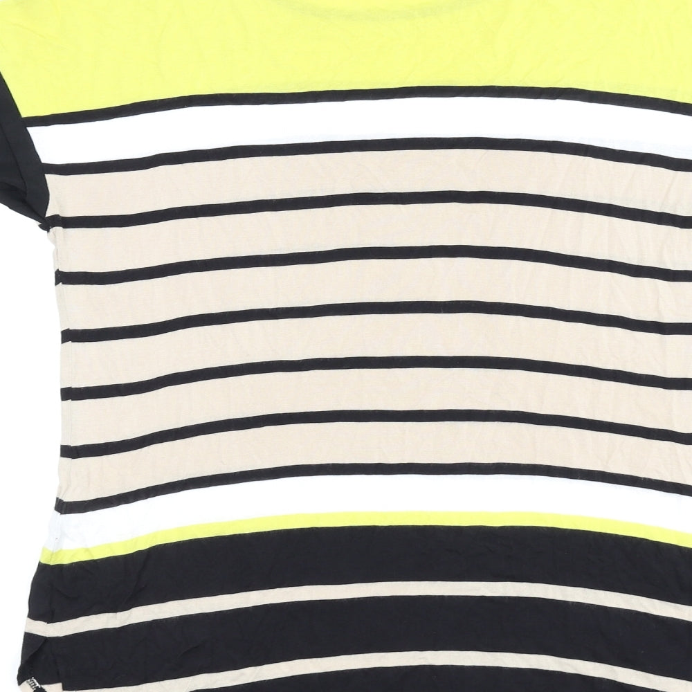 Oasis Womens Multicoloured Striped Viscose Basic T-Shirt Size S Boat Neck