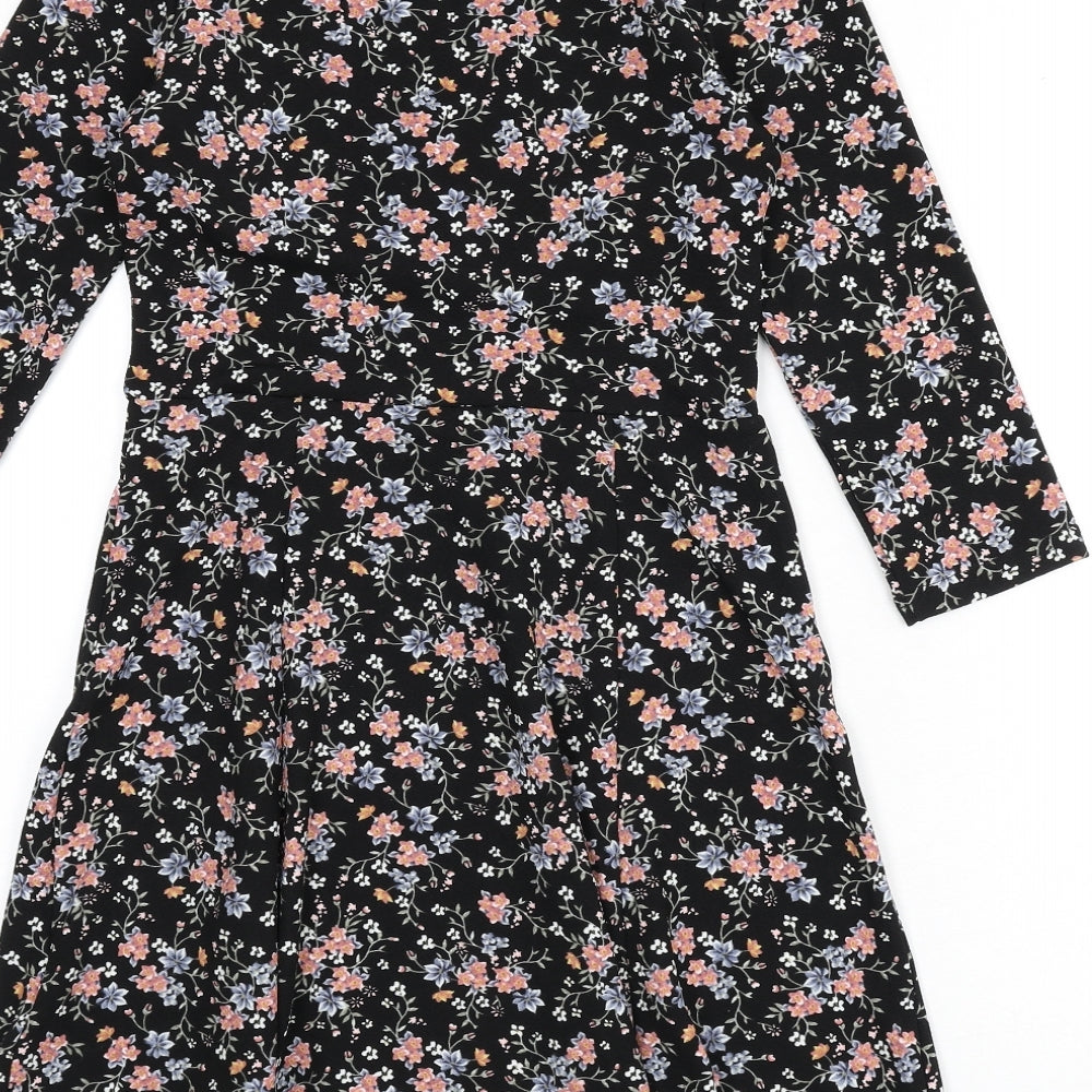 Divided by H&M Womens Black Floral Polyester A-Line Size 10 Round Neck Pullover