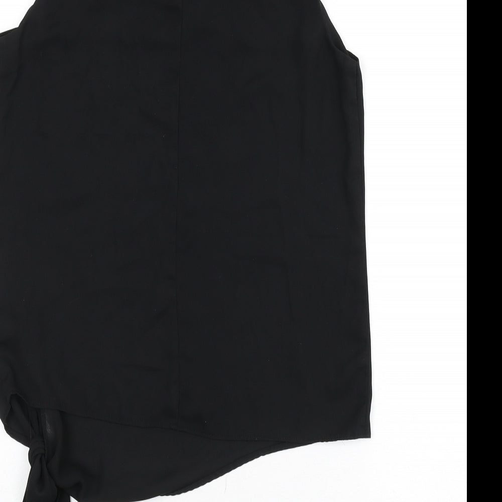 New Look Womens Black Polyester Basic Tank Size 8 Round Neck - Tie Front