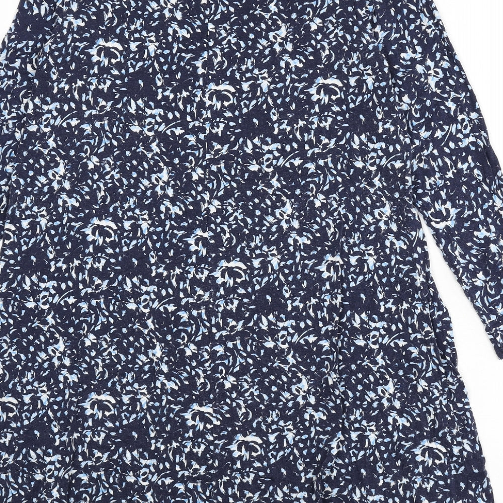 M&Co Womens Blue Geometric Viscose A-Line Size 10 Round Neck Pullover