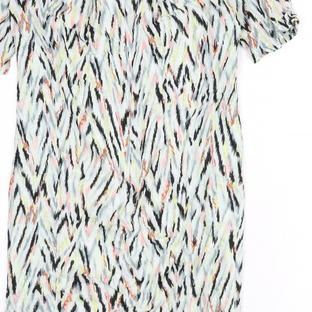 Warehouse Womens Multicoloured Geometric Viscose Sheath Size 10 Round Neck Zip
