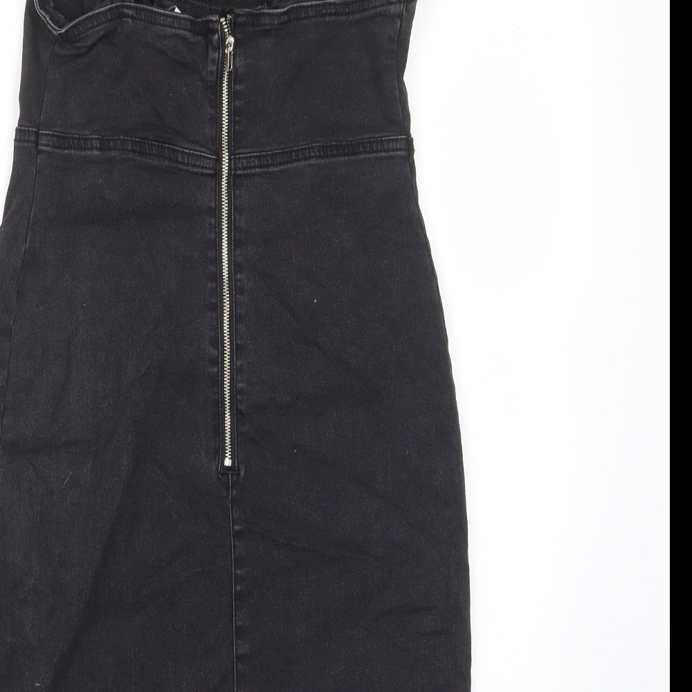 Denim & Co. Womens Black Cotton A-Line Size 8 Sweetheart Zip - Tie Front
