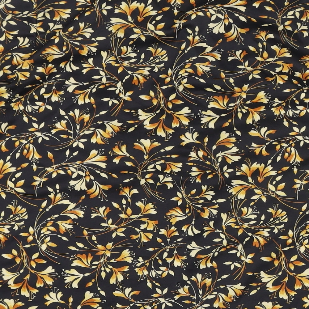 Damart Womens Black Floral Polyester Basic Button-Up Size 14 Collared