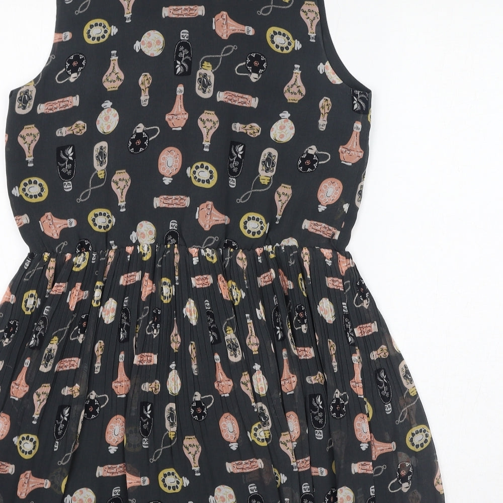 Oasis Womens Grey Geometric Polyester A-Line Size 12 Collared Button - Perfume Bottles