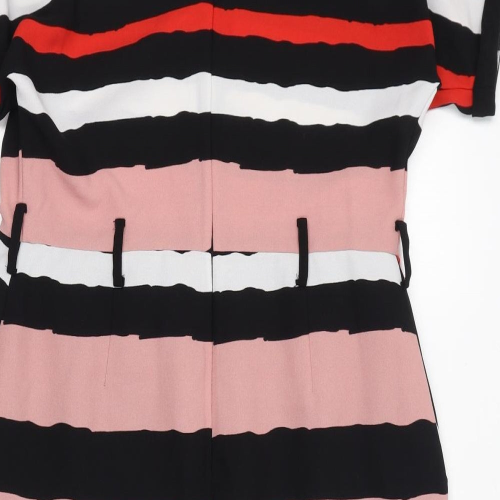 Debenhams Womens Multicoloured Striped Polyester Pencil Dress Size 14 Round Neck Zip - Pockets