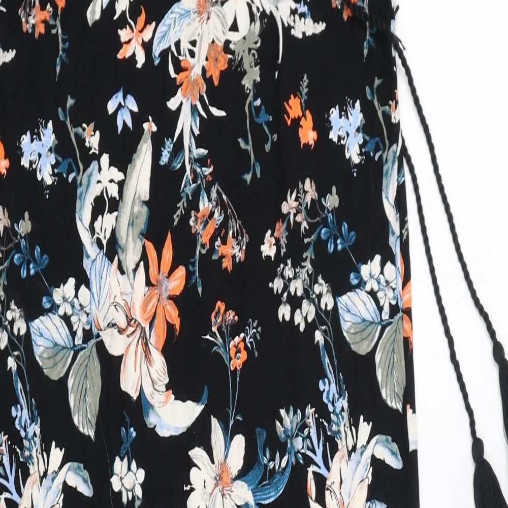 Marks & Spencer Womens Black Floral Viscose Bodycon Size 12 V-Neck Pullover