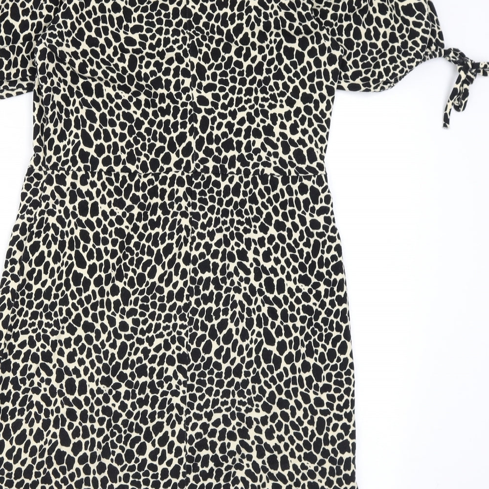 Topshop Womens Beige Animal Print Cotton A-Line Size 6 Round Neck Pullover